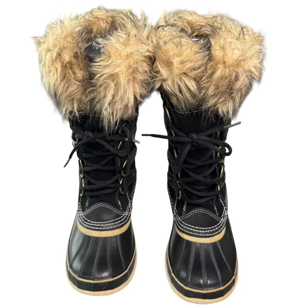 Sorel Joan Of Arctic Boots Womens Size 8 Black Suede Fur Waterproof Winter